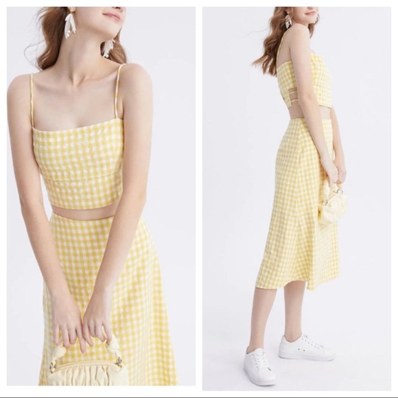 URBAN REVIVO Dress top skirt set Plaid A-Line Skirt - Picture 8 of 9